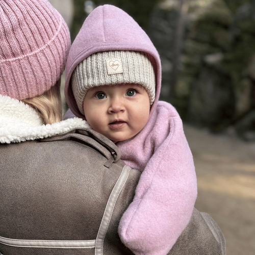 Dievčenská zimná čiapka růžová 100% extra jemná merino vlnená  s podšívkou z vlnené Havana