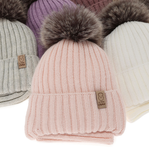 Komplet zimnej dívčej: čiapka a tunel, bílý, s bambuľou Abigail