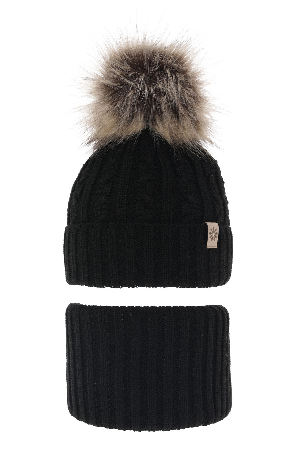 Komplet zimní dívčí: čepice a tunel černý bambulí Pretoria