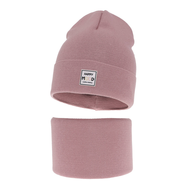 Komplet podzimní/jarní dívčí: čepice a tunel, s bavlnou, růžový Mersila