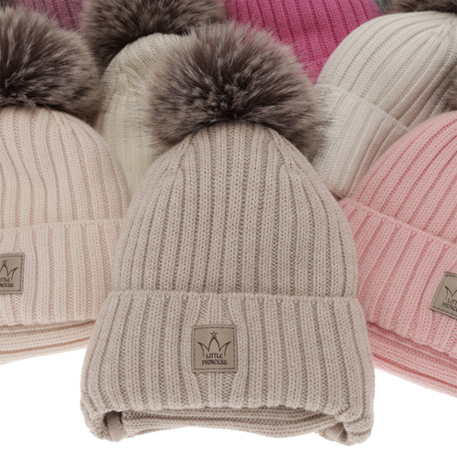 Komplet zimnej dívčí: čepice a tunel béžový 100% extra fine merino vlna s podšívkou z vlnené Martina