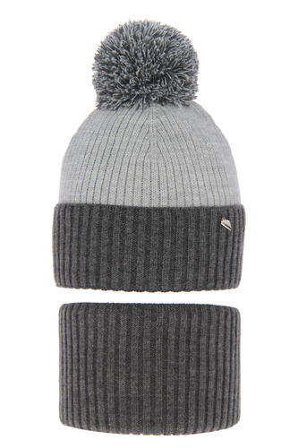 Komplet zimní dívčí: čepice a tunel šedý Kolumbina