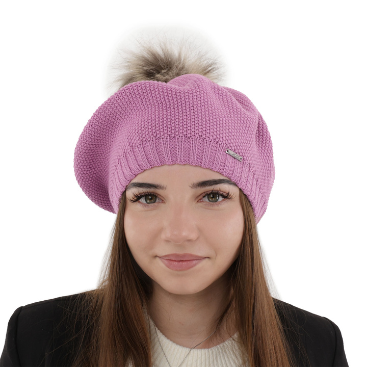 Dámský zimní baret fialový merino vlnená Bonnie