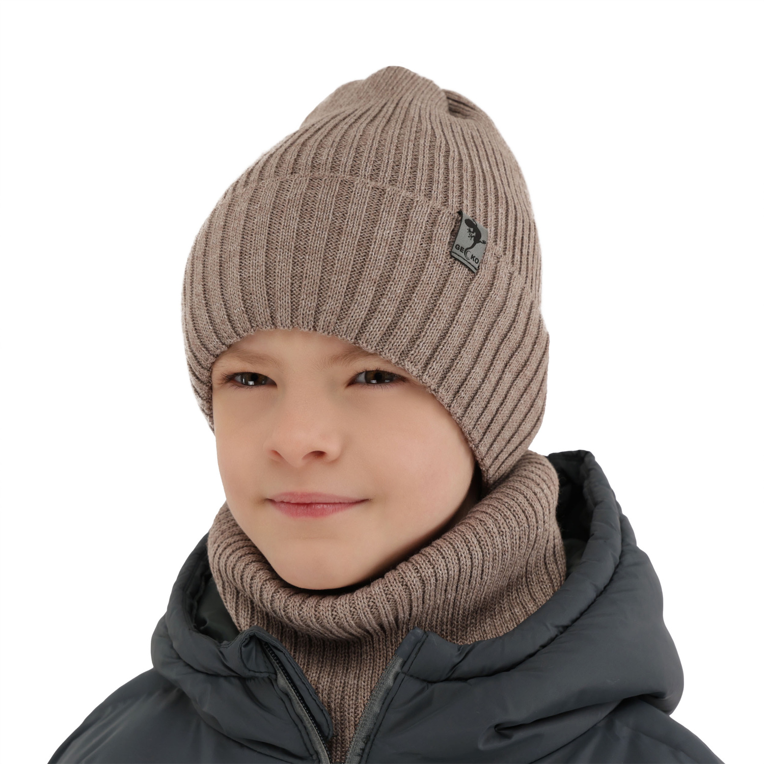 Komplet zimný chlapčenský: čiapka a šál černý merino vlna Gecko