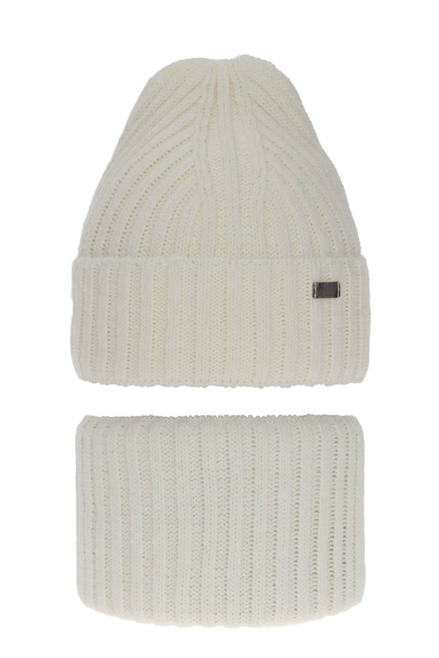 Komplet zimní dívčí: čepice a tunel krémový Valentine