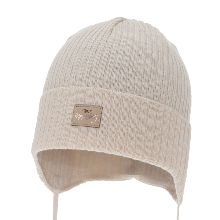 Dívčí podzimní/jarní čepice, béžová, zavazovací, s bavlnou, Tindra