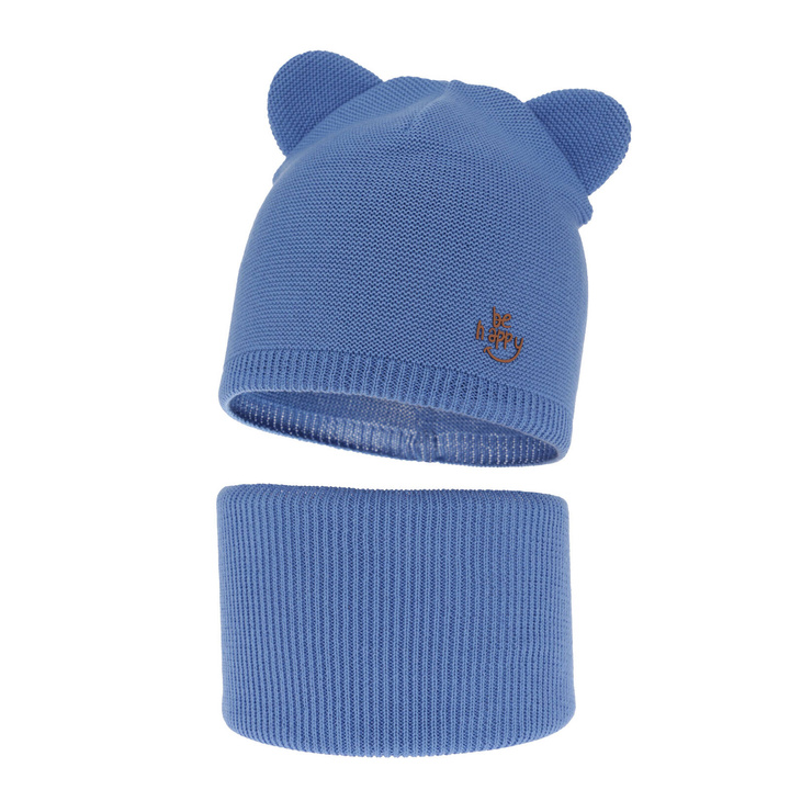 Komplet podzimní/jarní chlapecký: čepice a tunel, s bavlnou, modrý Ludvic