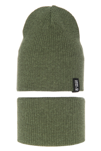 Komplet podzimní/jarní dětský: čepice a tunel, s bavlnou, khaki Tunis