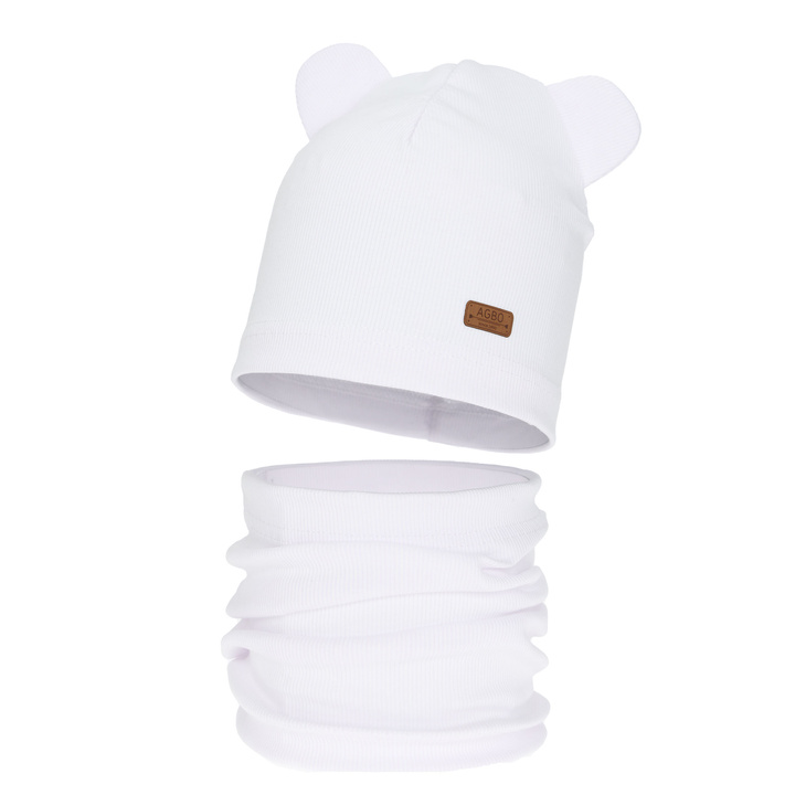 Komplet podzimní, jarní dívčí: čepice a tunel, bavlněný, bílý Georgea