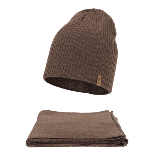 Komplet zimní dámský: čepice a šála, hnědý, Fena