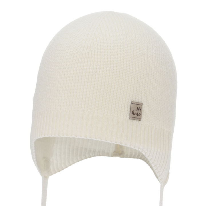 Chlapecká podzimní/jarní čepice, krémová, merino vlna s kašmírem, zavazovací, Tono