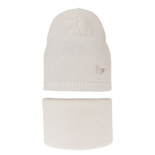 Komplet podzimní/jarní dívčí: čepice a tunel, s bavlnou, krémový Amarilla