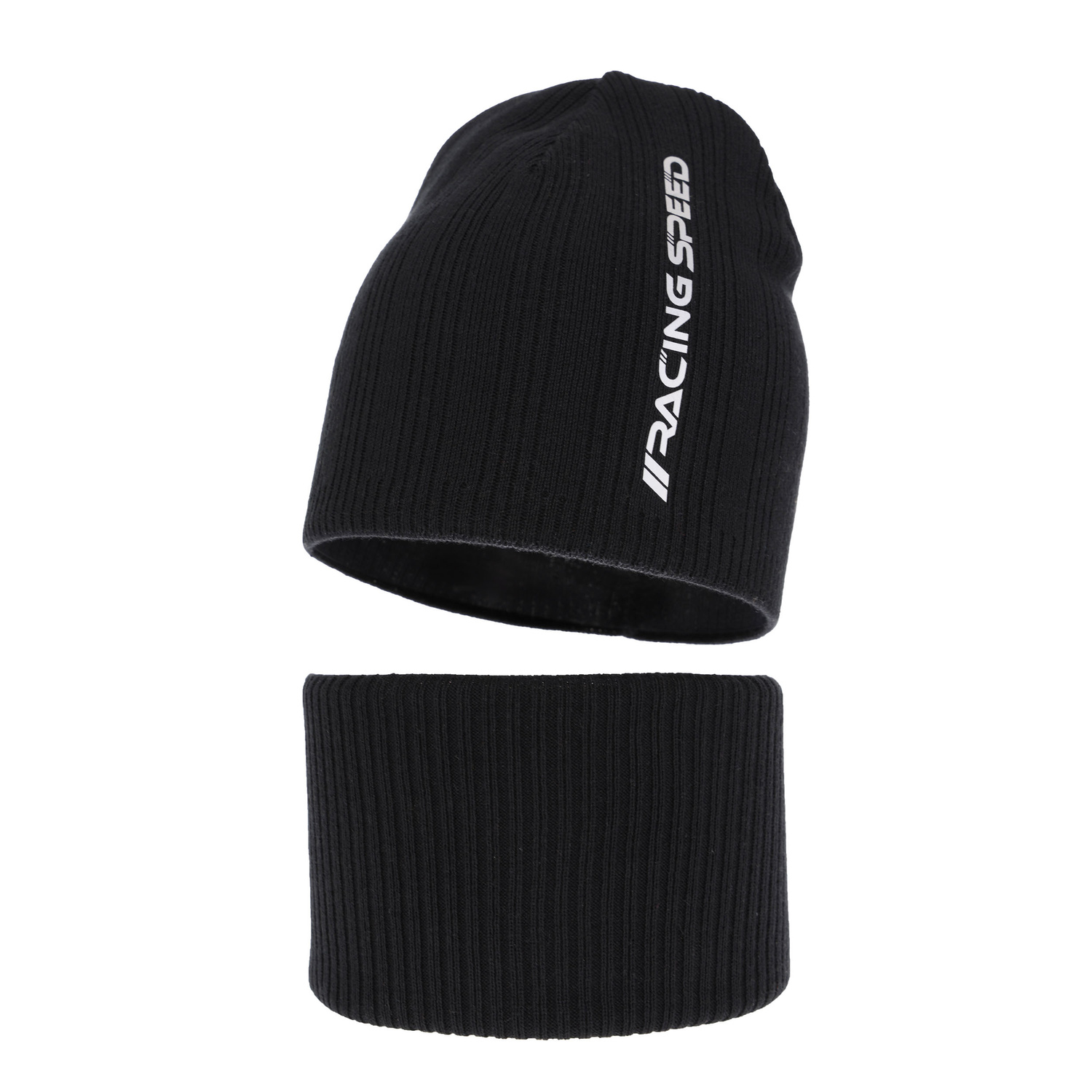 Komplet podzimní/jarní chlapecký: čepice a tunel, s bavlnou, černý Kolorado