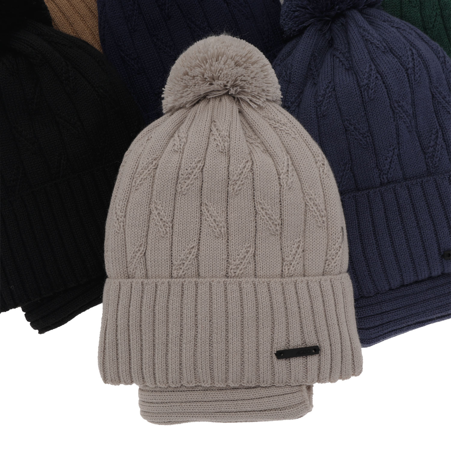 Kompletná zimná detská sada: čiapka a šál hnědý s bambuľou merino vlna Talar