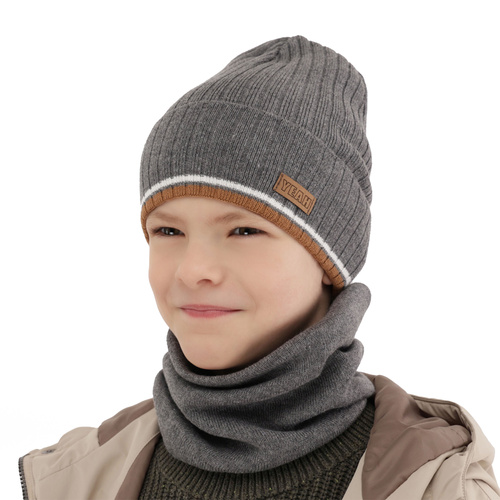 Komplet podzimní/jarní chlapecký: čepice a tunel, s bavlnou, camel London