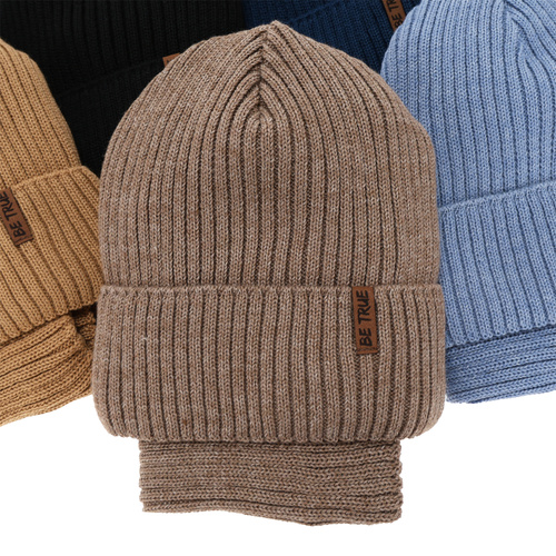 Čepice a tunel podšitý fleecem chlapecký zimní komplet, hnědý, s merino vlnou, Colton