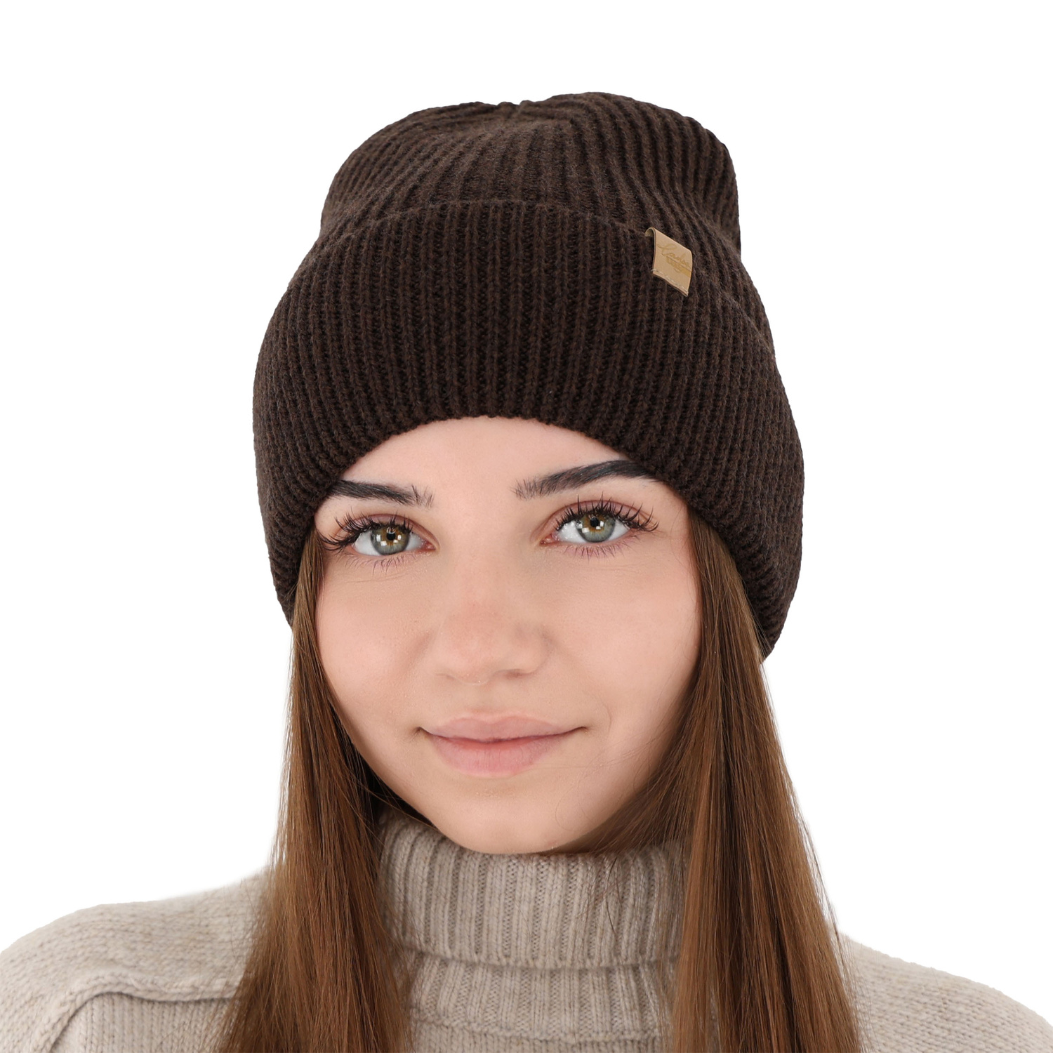 Dámská zimní čepice hnědá 100% extra fine merino vlněná Isla
