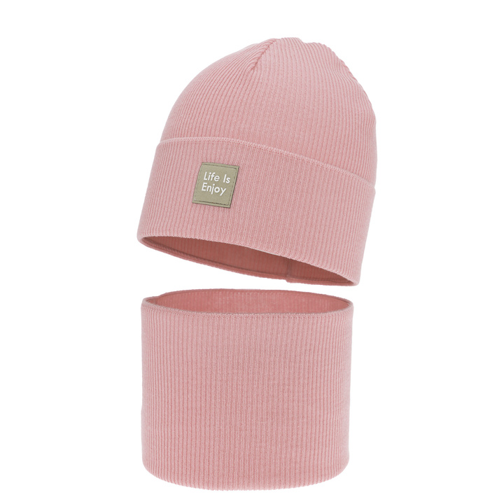 Komplet podzimní, jarní dívčí: čepice a tunel, s bavlnou, růžový, Zola