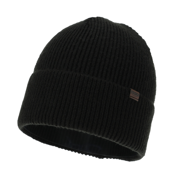 Pánská zimní čepice, zimní, černá, s merino vlnou, Korins