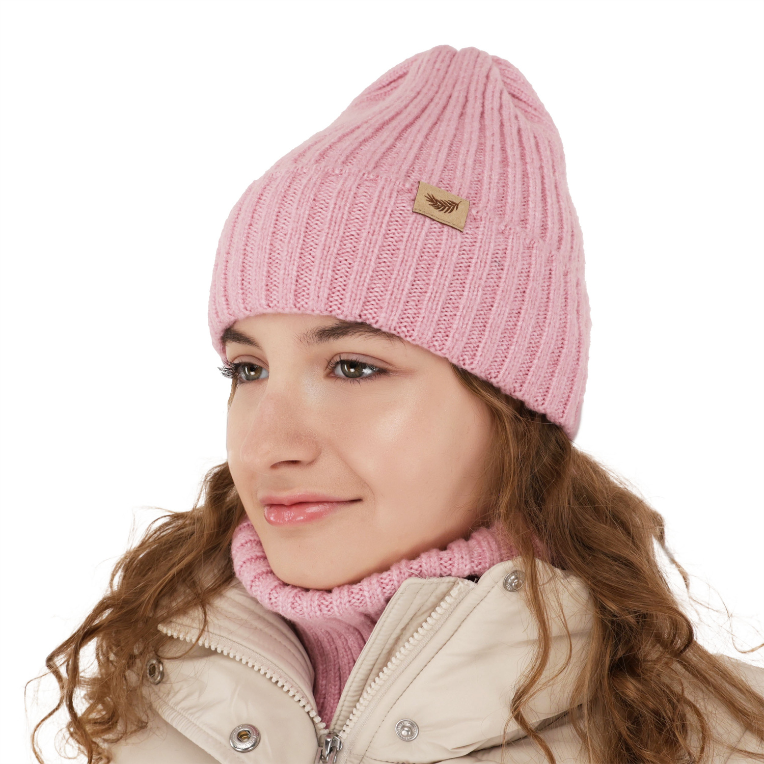 Komplet zimný dievčenský: čiapka a tunel růžový s merino vlnou Karmina