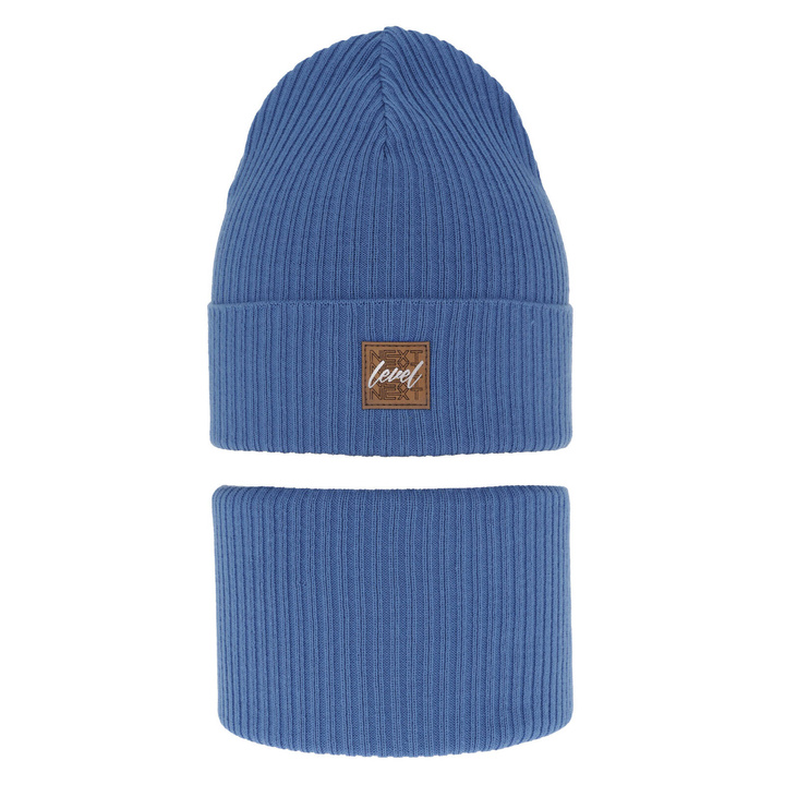 Komplet podzimní/jarní chlapecký: čepice a tunel, s bavlnou, modrý Fenix