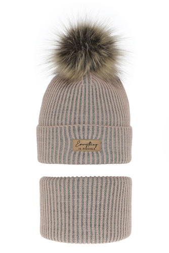 Komplet zimní dívčí: čepice a tunel růžový s bambulí Floryda