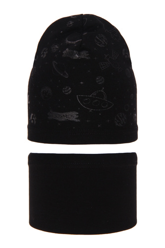 Komplet podzimní/jarní chlapecký: čepice a tunel černý Kosmos