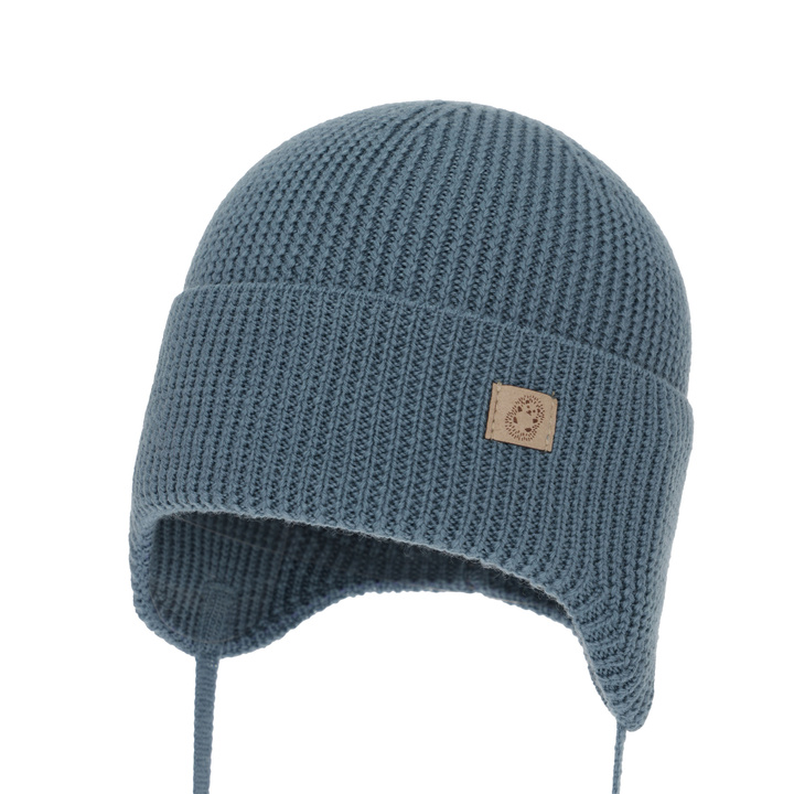 Chlapecká zimní, podzimní, jarní čepice, modrá, 100% merino vlněná, zavazovací, Bakadi