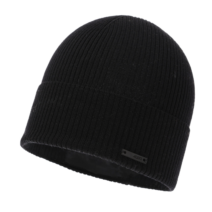 Pánská podzimní, jarní čepice černá 100% merino vlněná Fleur