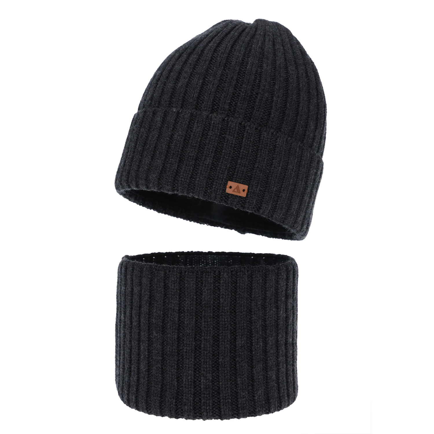 Komplet zimní chlapecký: čepice a tunel, 100% merino vlněný, tmavě šedý, Umberto