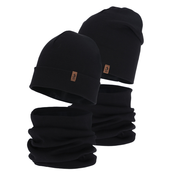 Komplet podzimní, jarní chlapecký: čepice a tunel, černý, Amalfi