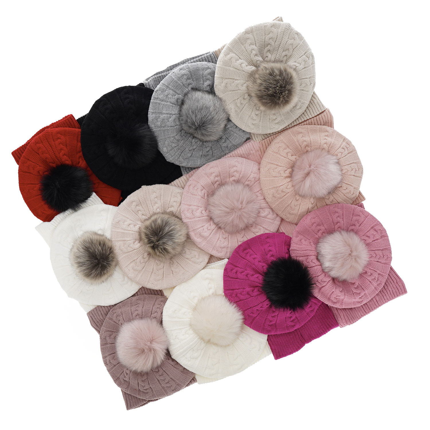 Komplet zimní dívčí: čepice a tunel růžový s bambulí Koffi