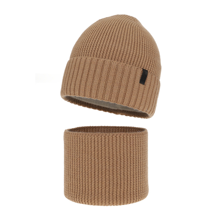 Čepice a tunel pro chlapce, zimní komplet, 100% merino vlněný, s podšívkou z merino vlny, camel Harbin