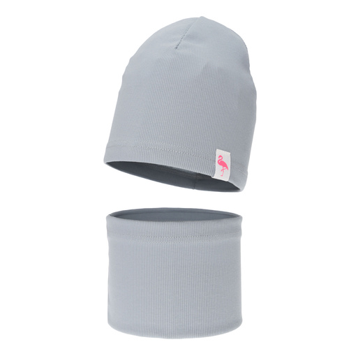 Komplet podzimní, jarní dívčí bavlněná: čepice a tunel, šedý, Rumilla