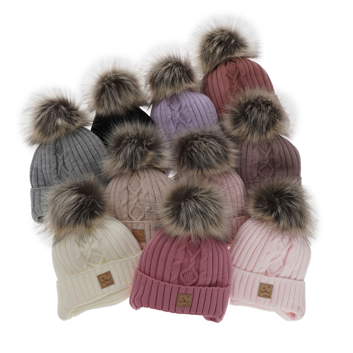 Komplet zimní dívčí: čepice a tunel růžový s bambulí Aida