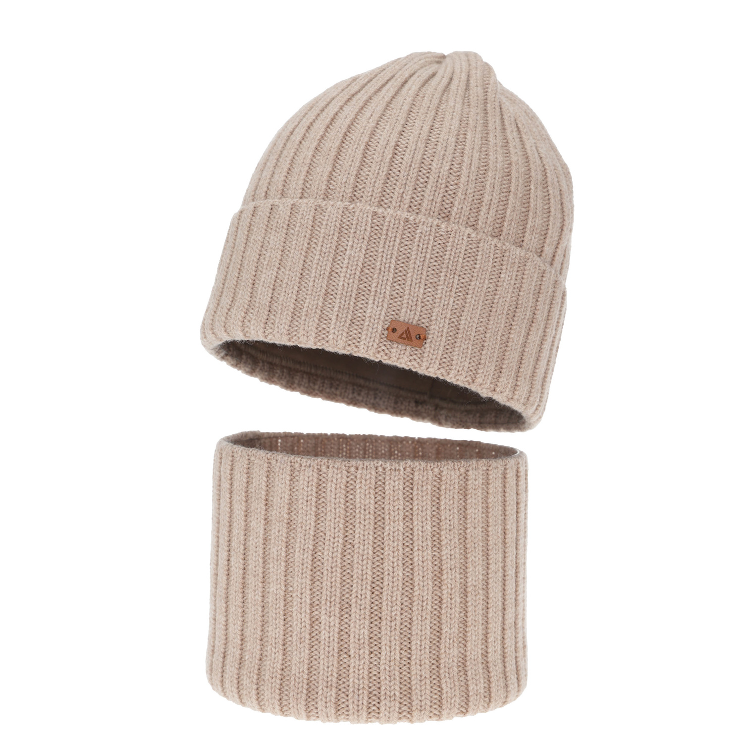 Komplet zimní chlapecký: čepice a tunel, 100% merino vlněný, béžový, Umberto