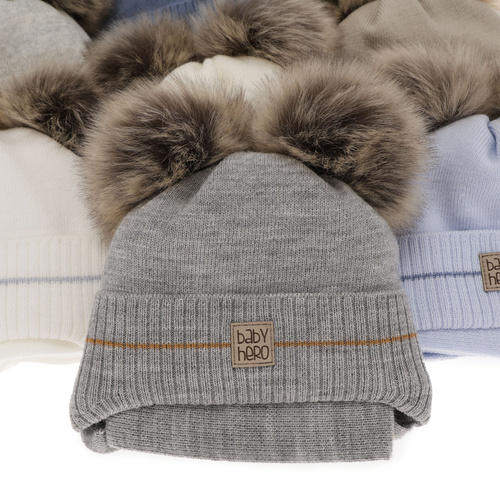 Komplet zimní chlapecký: čepice a šála béžový se dvěma bambulemi Melon