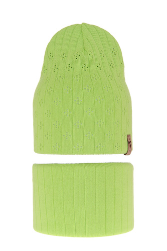 Komplet podzimní/jarní dívčí: čepice a tunel, s bavlnou, zelený Felicity