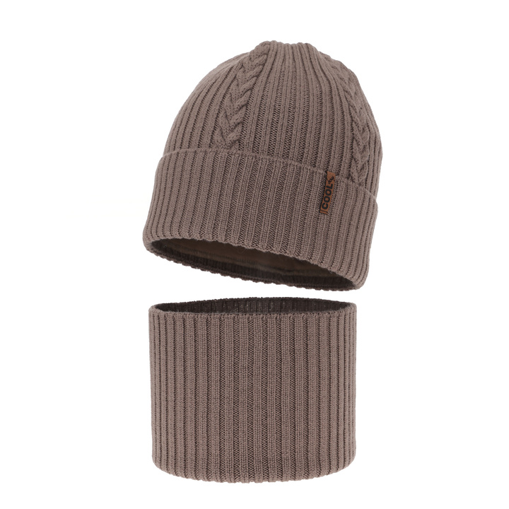 Komplet zimný chlapčenský: čiapka a šál hnědý 100% extrafine merino vlna Wilson