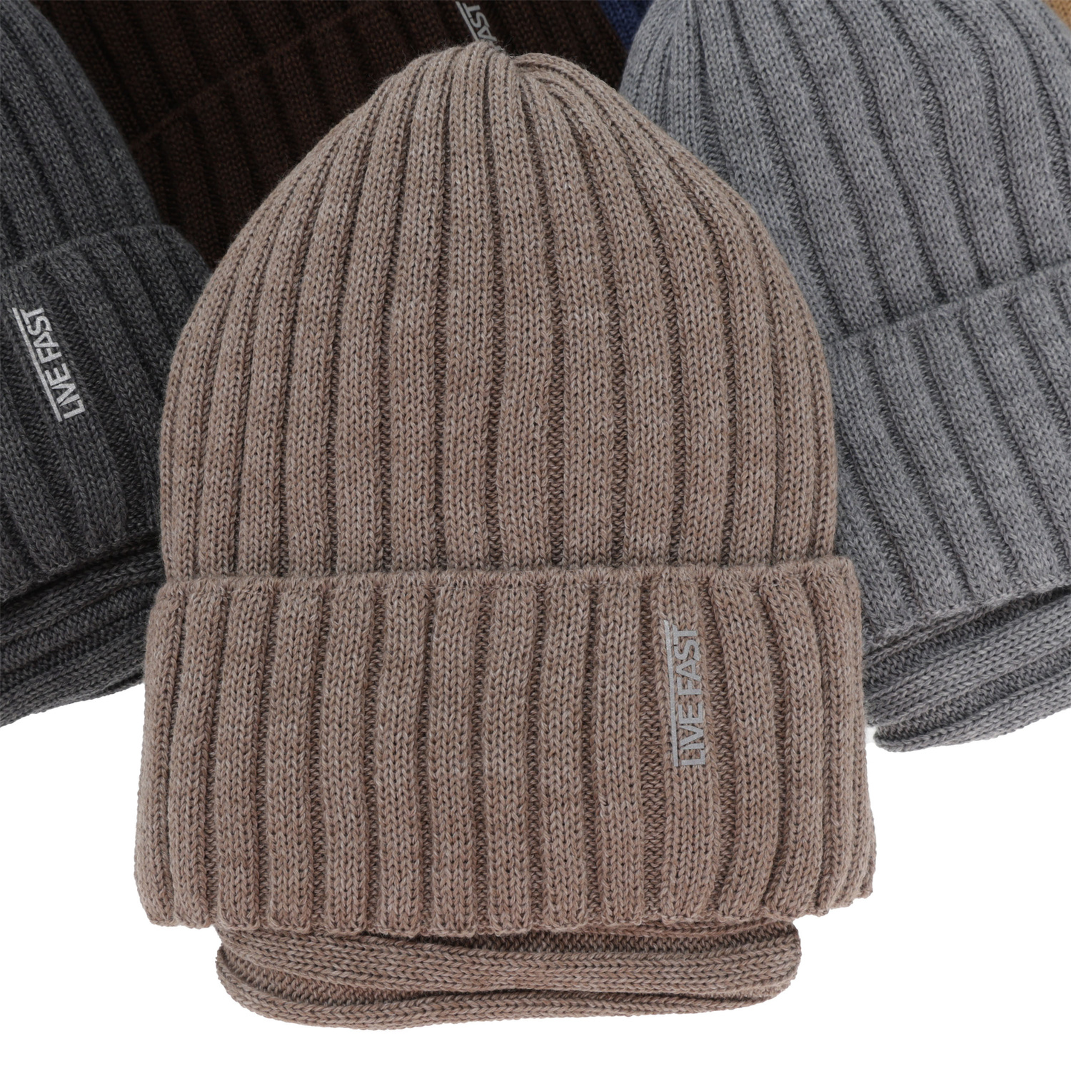 Komplet zimní chlapecký: čepice a tunel, camel, s merino vlnou, podšitý fleece, Banasko