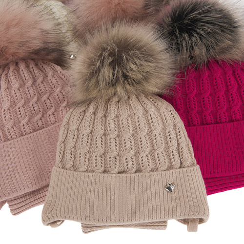 Komplet zimnej dívčej: čiapka a tunel růžový s bambuľou Tukana