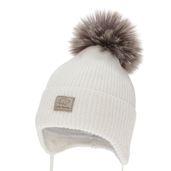 Dívčí zimní čepice, krémová, zavazovací, 100% merino vlněná, Jena