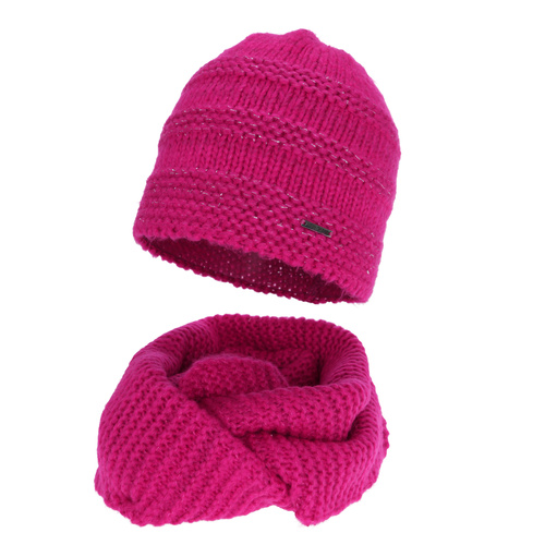 Komplet zimní, čepice a tunel, amarantový, s merino vlnou, Driva