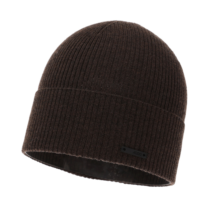 Pánská podzimní/jarní čepice hnědá 100% extra fine merino vlněná Fleur