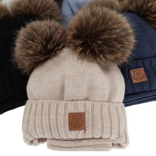 Chlapecká čepice a nákrčník, zimní set, světle béžový, 100% merino vlna, podšitý vlněným polarem, Ronik