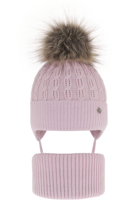 Komplet zimnej dívčej: čiapka a tunel fialový s bambuľou Tukana