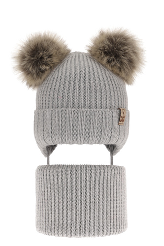 Komplet zimný chlapčenský: čiapka a tunel šedý 100% extra jemná merino vlna Konor