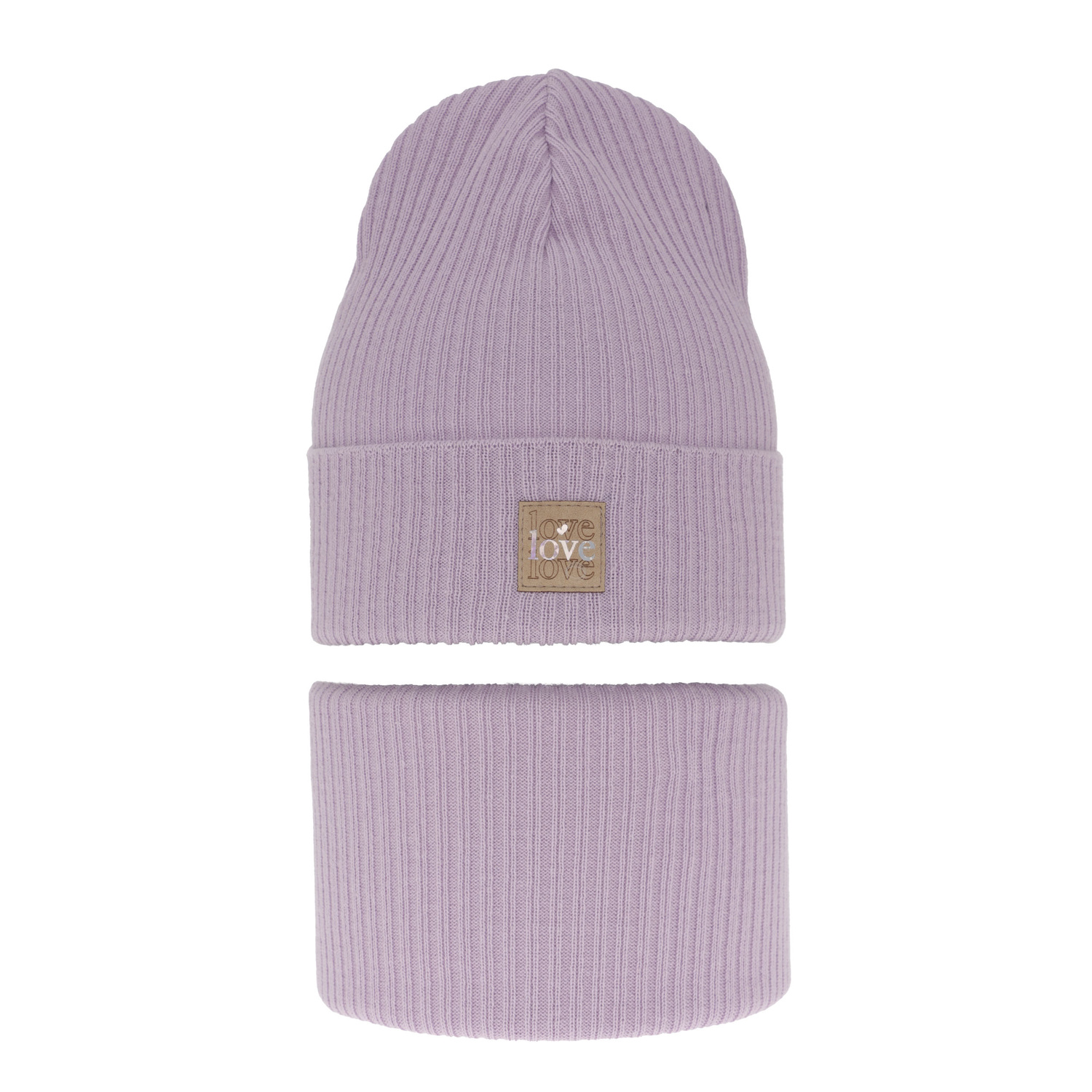 Komplet podzimní/jarní dívčí: čepice a tunel, s bavlnou, fialový Furora