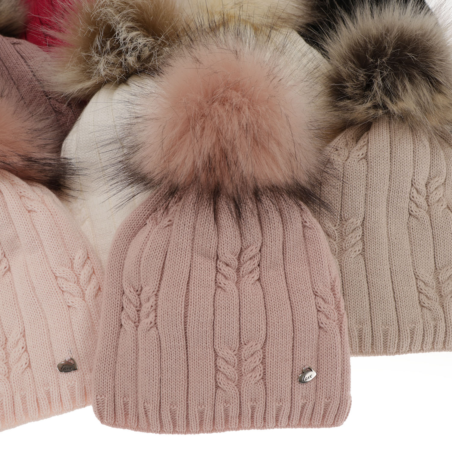 Komplet zimní dívčí: čepice a tunel béžový bambulí Amaltea