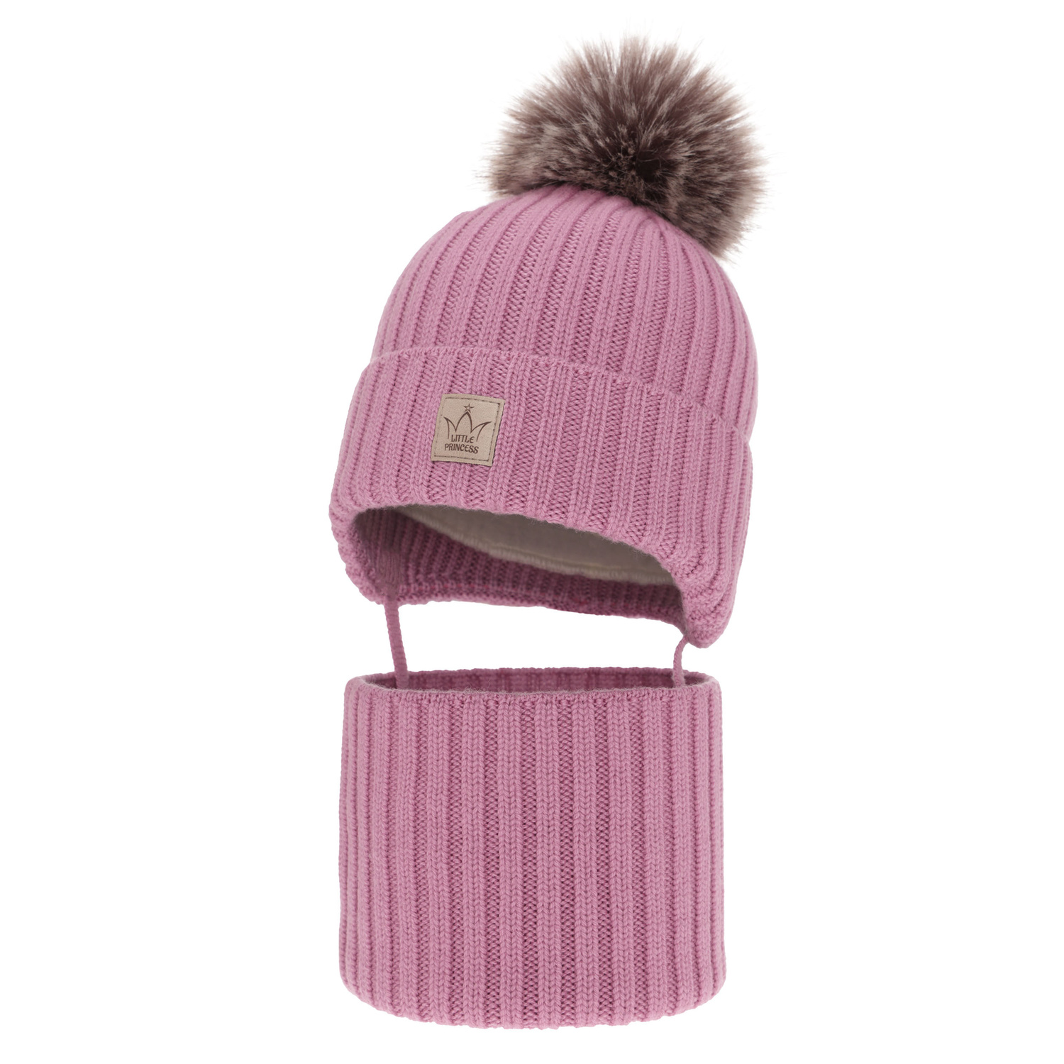 Komplet zimnej dívčí: čepice a tunel fialový 100% extra fine merino vlna s podšívkou z vlnené Martina